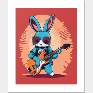 Rabbit Play Guitar Posters and Art